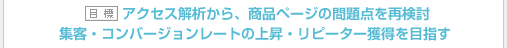 [目標]アクセス解析から、商品ページの問題点を再検討　集客・コンバージョンレートの上昇・リピーター獲得を目指す